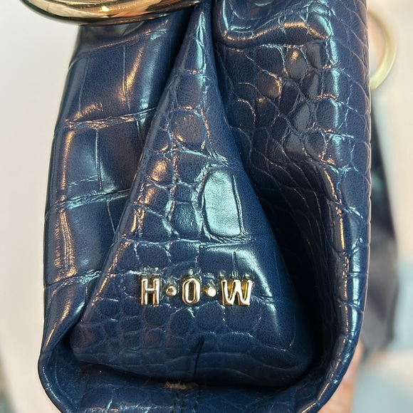 Anthropologie House of Want Blue Faux Crocodile Leather Clutch Shoulder Bag EUC - Picture 3 of 12